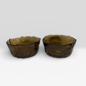 Vtg Glass Country Craft Brown Bowls Ashley Basket Weave Set Of 2 5.5 Inches